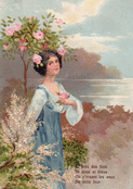 Dame aux roses au bord de l'eau tranquille